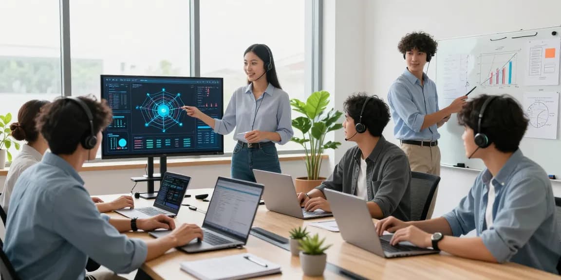 IT support for small business London team collaboration in a modern office, showcasing vibrant workspace and technology.