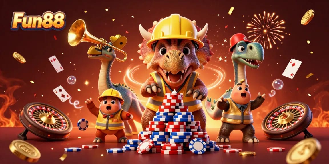 Engage with Fun88 through dynamic scenes of animated casino excitement and colorful game elements.