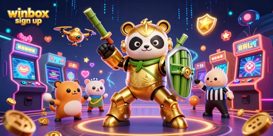 Experience seamless gameplay and registration with winbox sign up at a vibrant casino arena featuring dynamic characters.