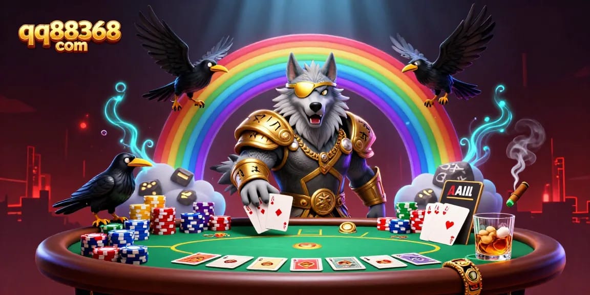 Engage in thrilling casino activities at qq88368 com with this vibrant illustration depicting Norse characters amidst dynamic gaming elements.