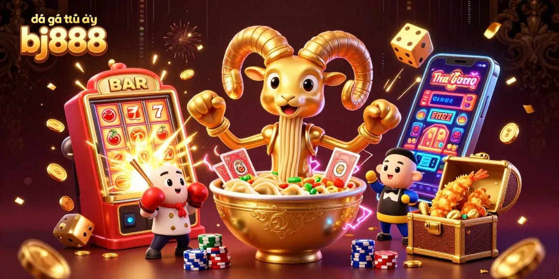 Experience the excitement with đá gà trực tiếp bj888 in a lively casino atmosphere featuring vibrant characters and elements.