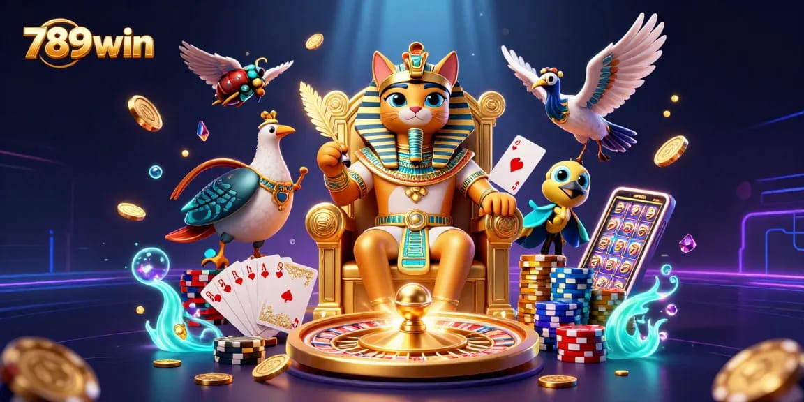 Experience the thrilling casino atmosphere at 789win with vibrant pharaoh cat characters and dynamic gaming elements.