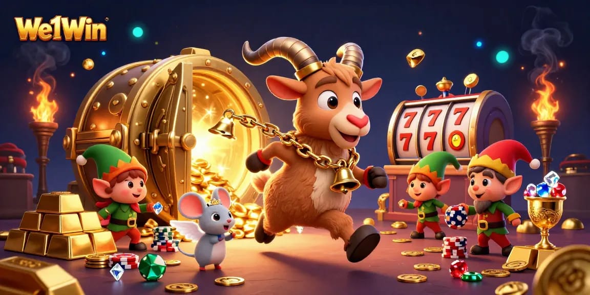 Join the action at We1Win with a festive Krampus-themed casino scene brimming with excitement.