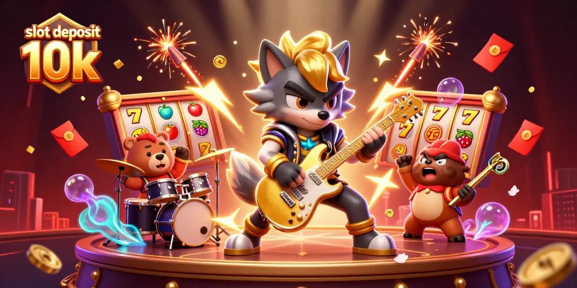 Spin the reels and win with slot deposit 10k at dynamic casino stage featuring vibrant animated characters.