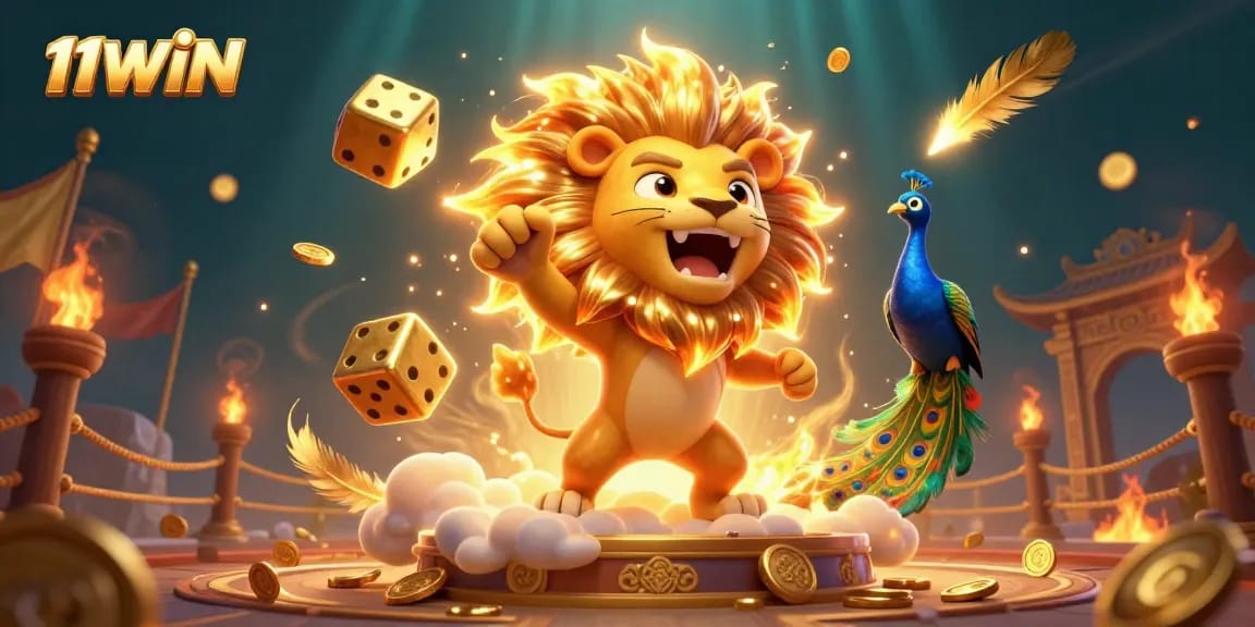 Engage with 11WIN casino by enjoying thrilling games amidst dynamic golden characters and vibrant cosmic elements.