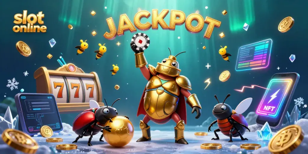 Engage with slot online excitement as a hercules beetle celebrates winning big at the casino!