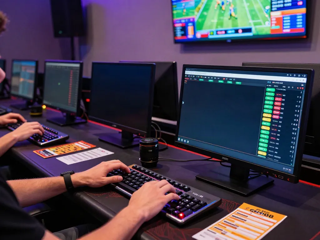 Engaged player in cá cược gem88 at modern gaming setup with live sports betting