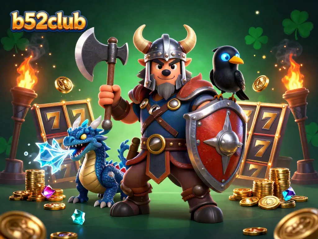 Engage in thrilling gameplay at b52club with dynamic characters, gold treasures, and vibrant casino elements.