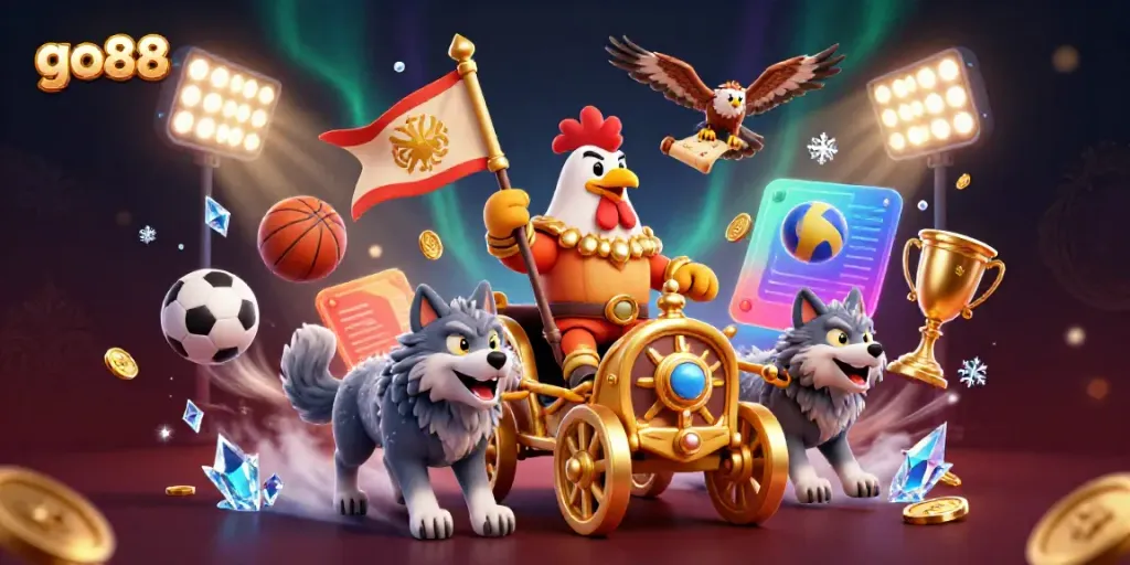 Experience the thrill with go88 as the rooster warlord leads in a dazzling online casino scene.