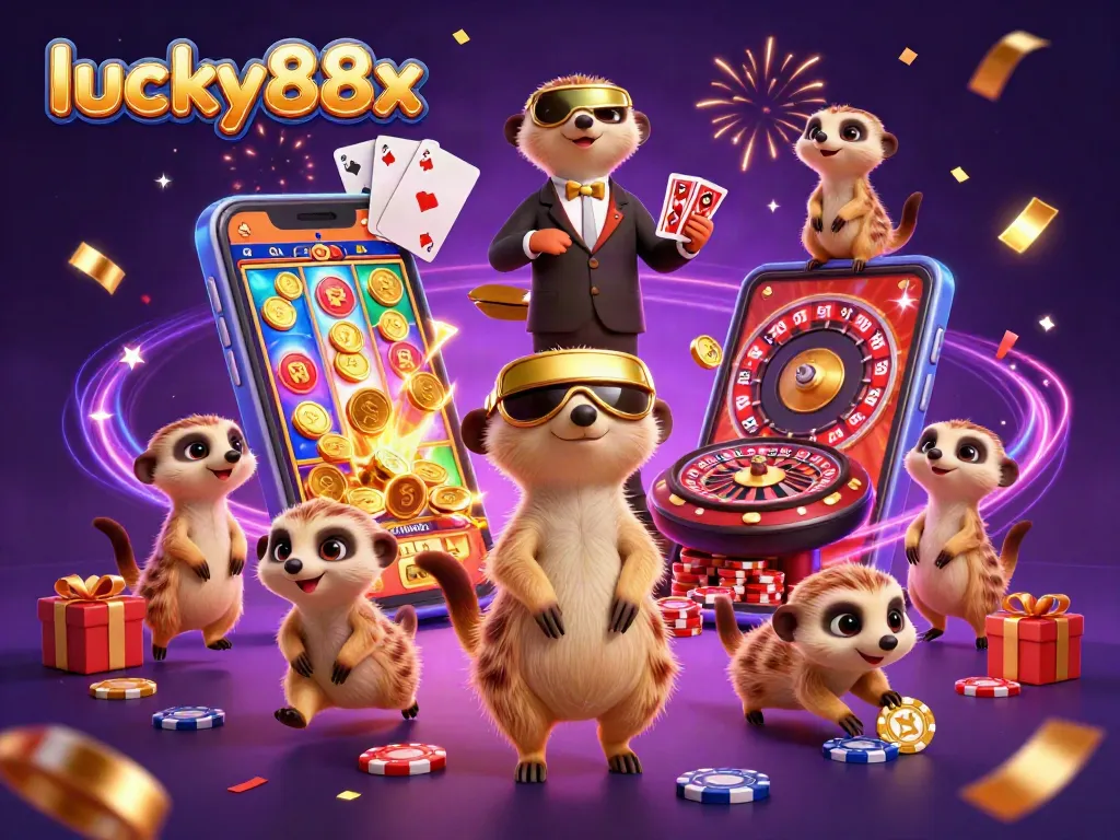 Engage in thrilling action with lucky88x as meerkats run a lively casino with vibrant slot games and rich visuals.