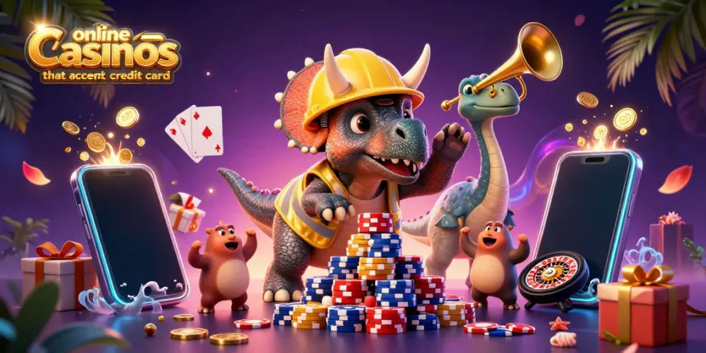 Join the fun at online casinos that accept credit card with exciting characters and casino elements.