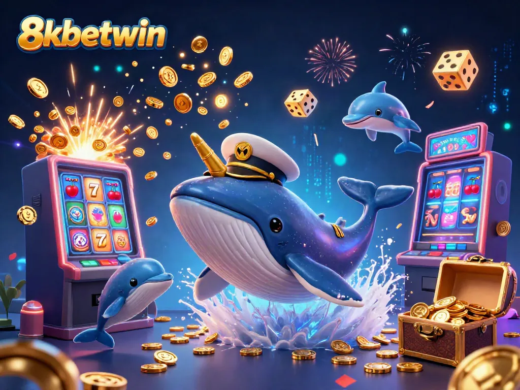 Engage with the thrilling world of 8xbetwin, where a playful whale and dolphins create a vibrant casino atmosphere.
