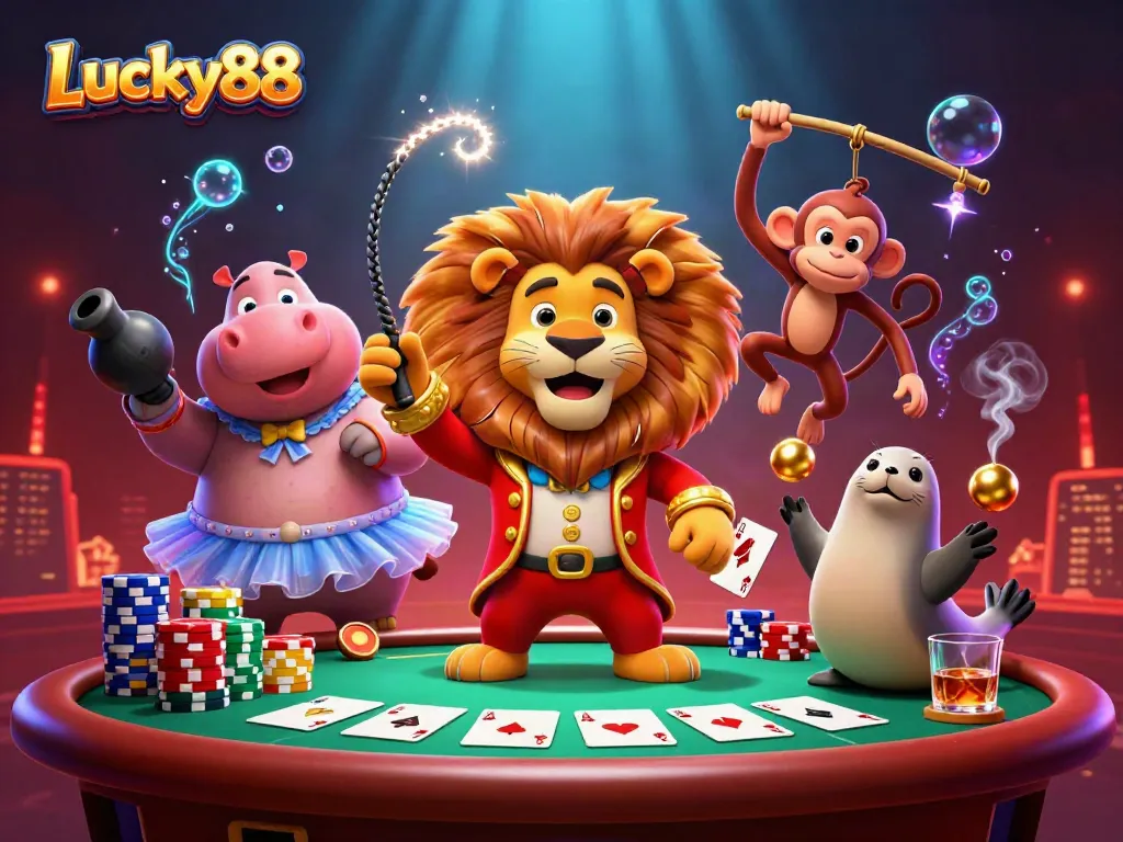 Experience the thrilling vibe of Lucky88 with captivating casino characters and exciting poker elements.