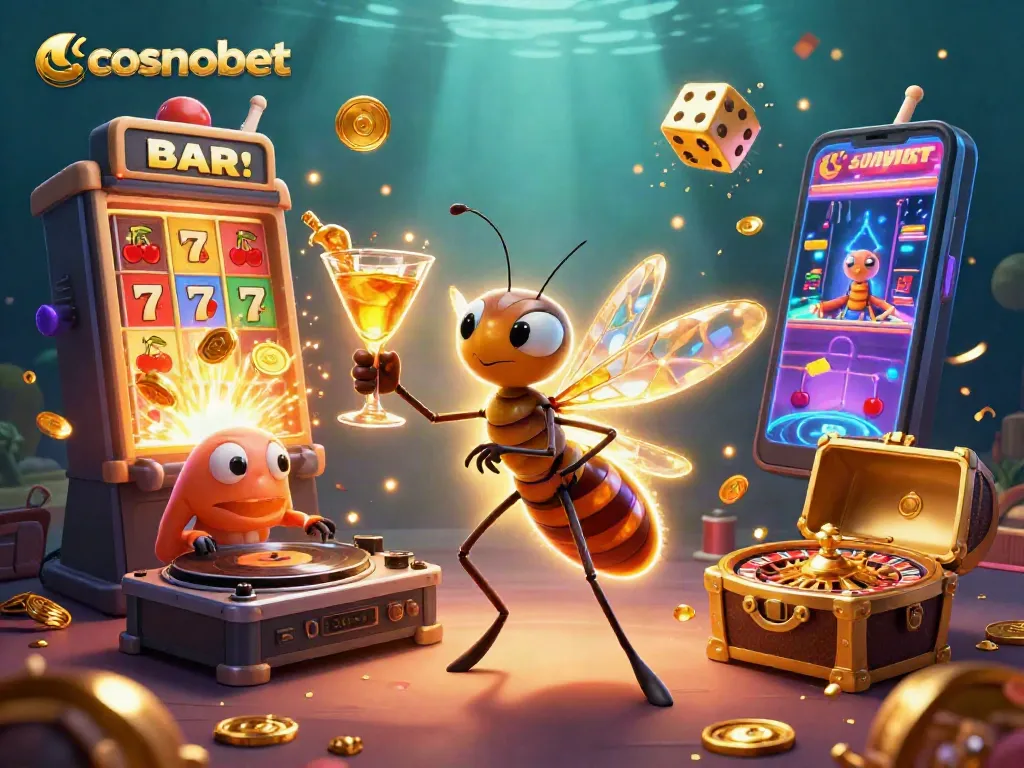 Experience big wins at Cosmobet with a vibrant casino scene featuring a unique mascot and dynamic gaming elements.