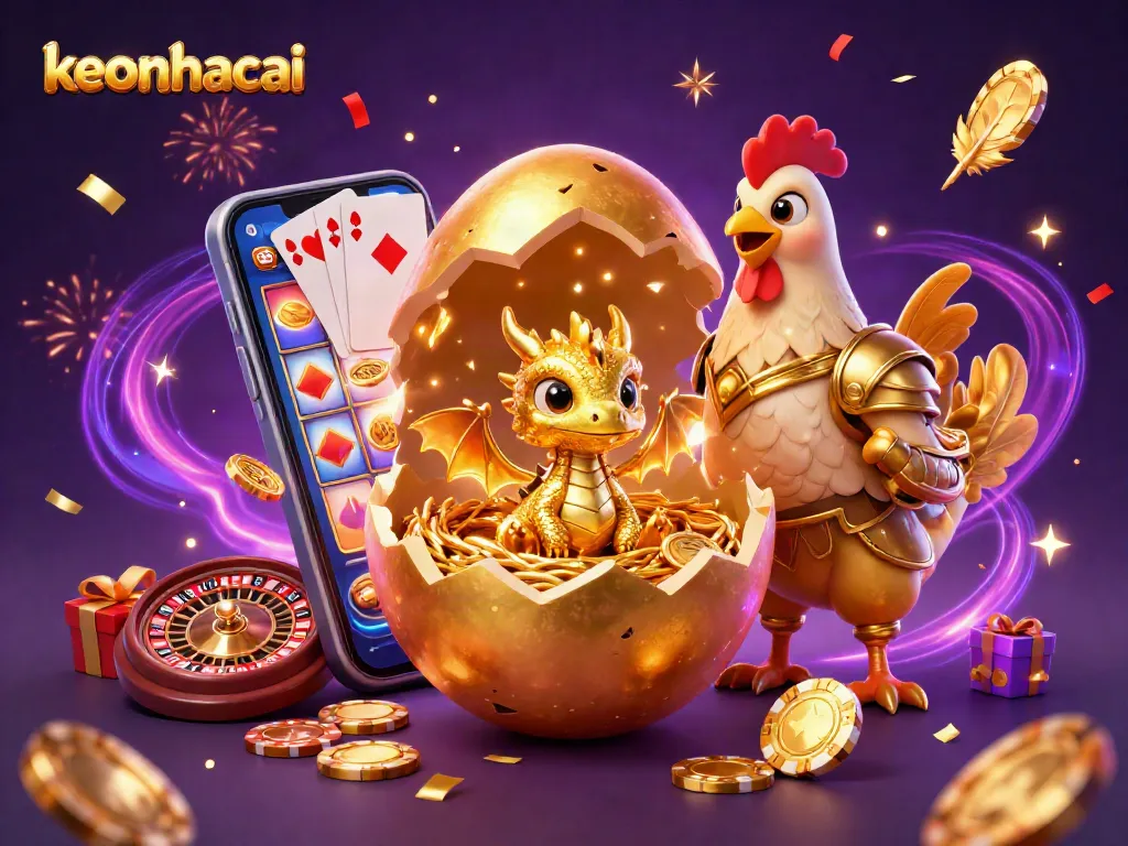 Experience the excitement of keonhacai gaming with a vibrant 3D illustration showcasing thrilling casino elements.
