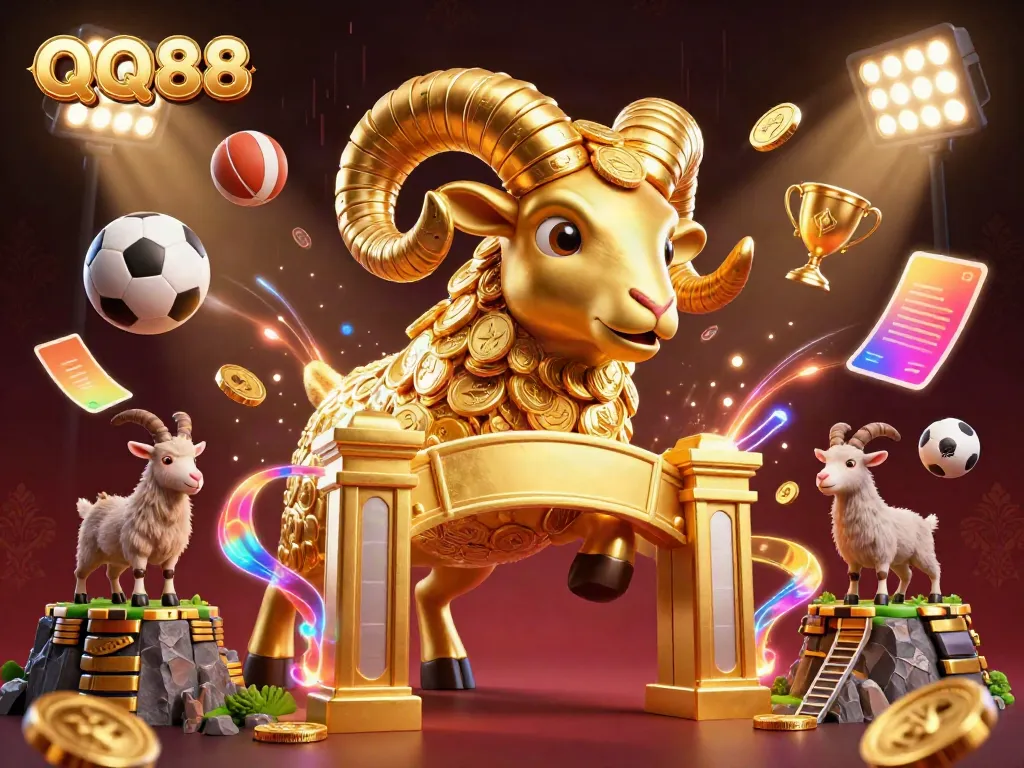 Experience thrilling moments at QQ88 with a golden ram charging through a dynamic casino scene.