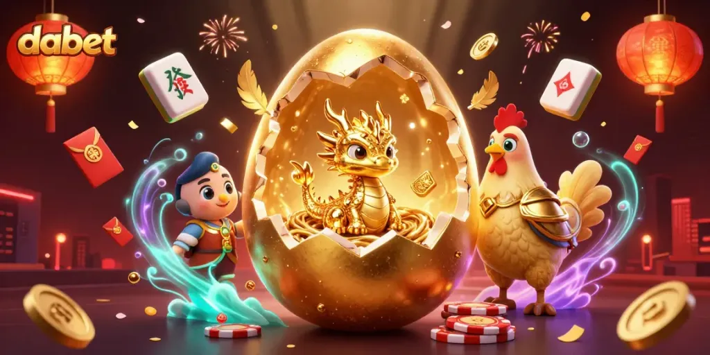 Experience dabet's thrilling gaming environment featuring a golden dragon and poker chips.