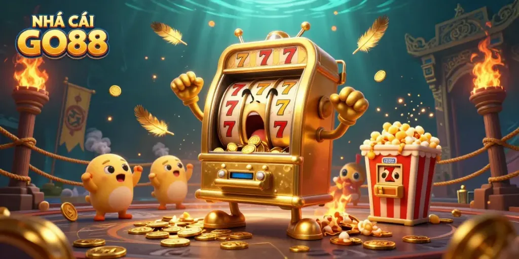 Experience the thrilling excitement of NHÀ CÁI GO88 as the golden slot machine hits the jackpot.