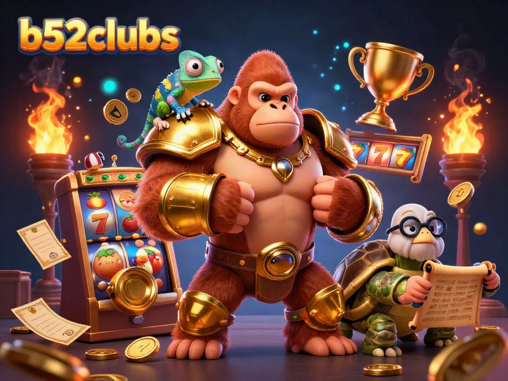 Engage in thrilling gameplay at b52clubs with vibrant slot reels and dynamic characters.