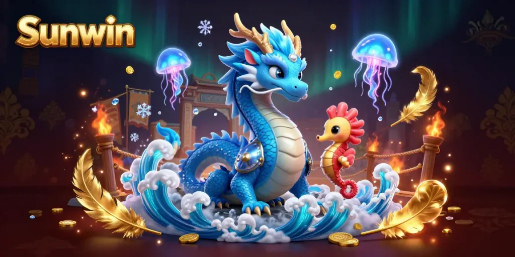 Sunwin offers thrilling gaming experiences with an azure water dragon, seahorse knight, and interactive jellyfish.