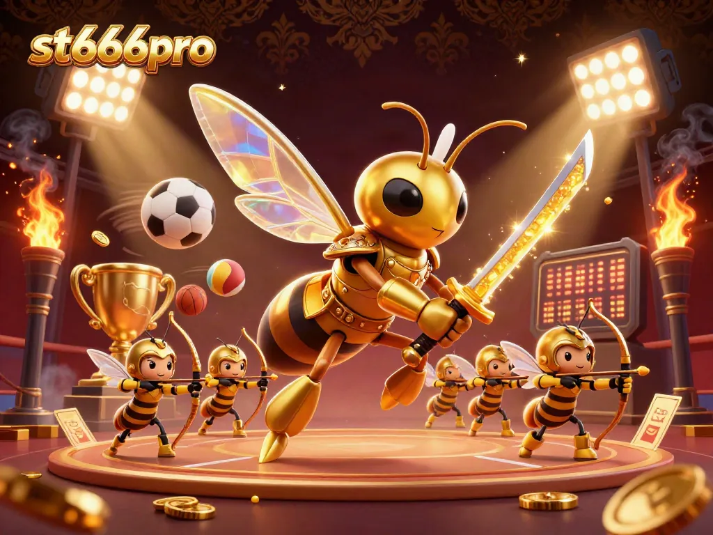 Experience thrilling gameplay with st666pro in this dynamic 3D casino illustration featuring sports and gaming elements.