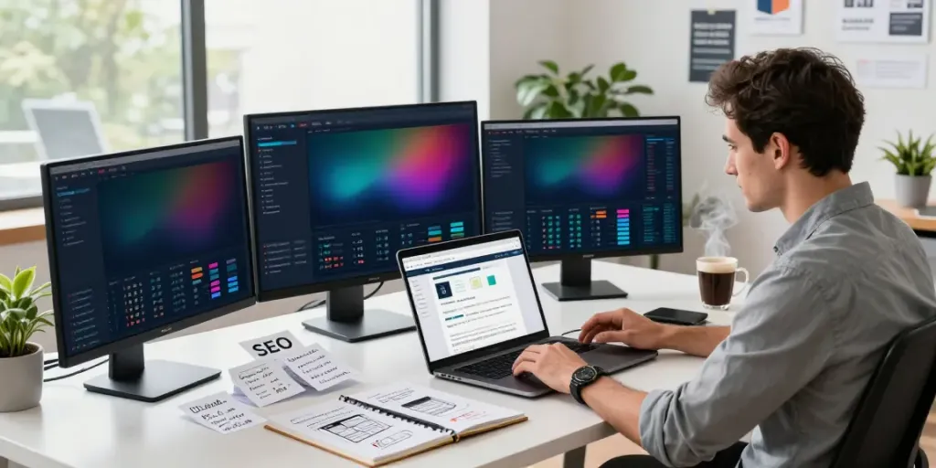 SEO expert analyzing data on instant indexing tools in a modern workspace
